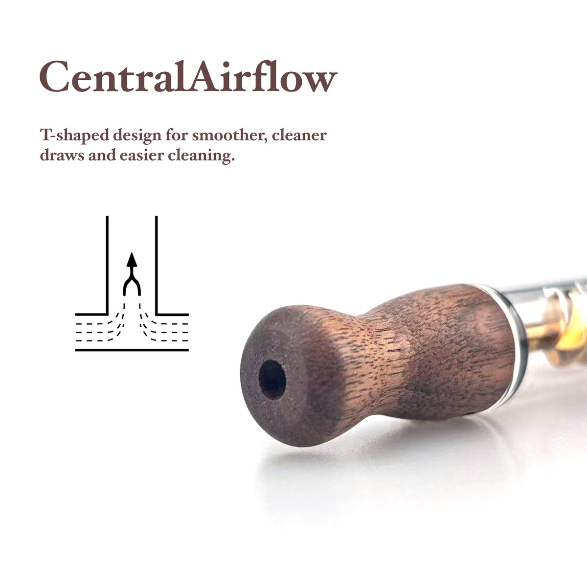 Close-Up of Twisty Glass Blunt Gen 2 Black Walnut Mouthpiece Showing the Single Central Airway Design