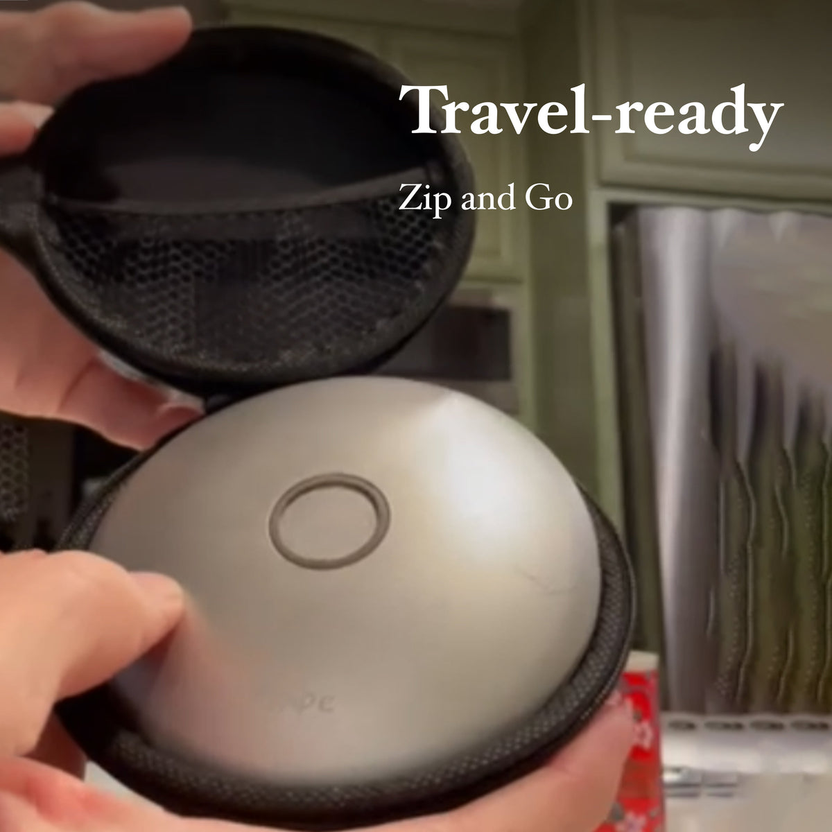 SUKA Orbit Alien Edition Silver UFO Pipe Displayed Inside an Open Black Zippered Travel Case