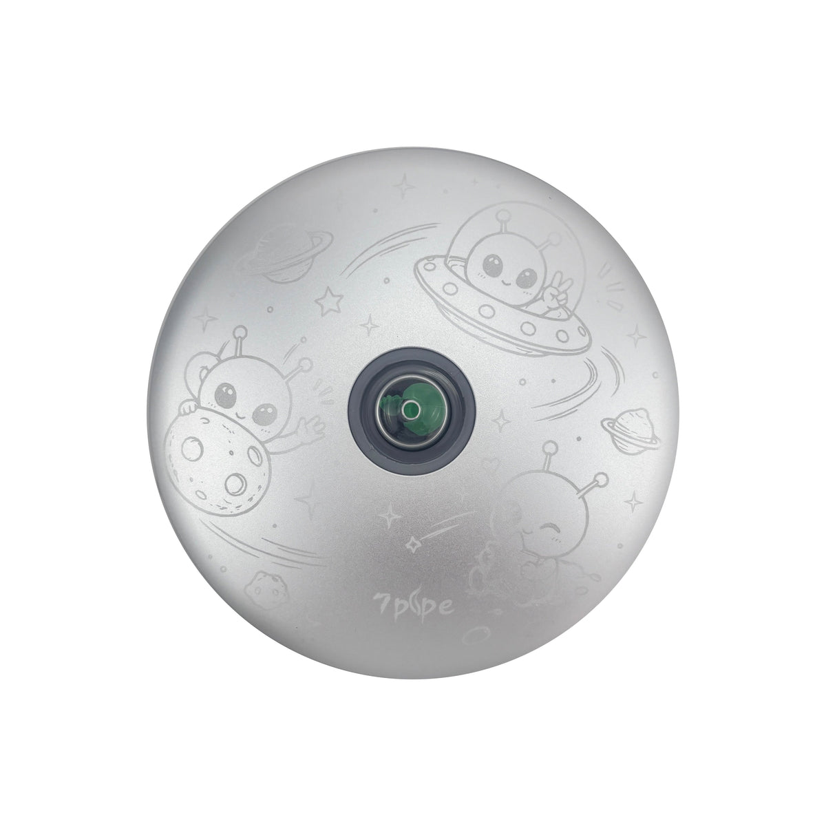 SUKA Pipe Orbit Alien Edition Silver UFO Smoking Pipe with Engraved Alien Artwork and Green Center Detail