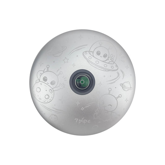 SUKA Pipe Orbit Alien Edition Silver UFO Smoking Pipe with Engraved Alien Artwork and Green Center Detail