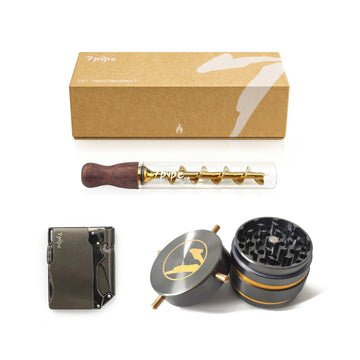 Twisty Glass Blunt Travel Bundle with Gen 2 Black Walnut Pipe, Twisty Grinder, Single Torch Lighter and 7pipe Packaging
