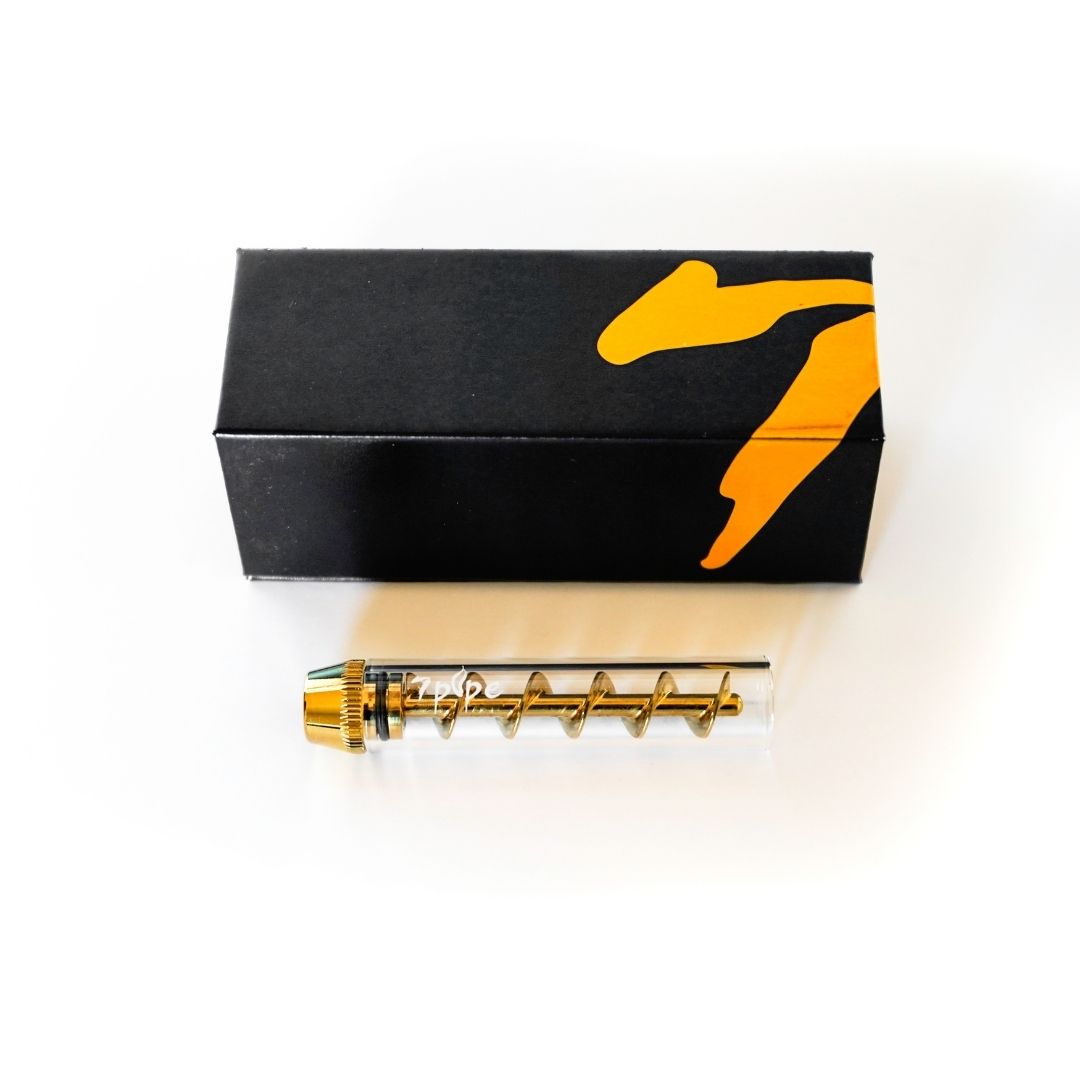 Twisty Glass Blunt  Mini with Transparent Glass Tube and Gold Metal Spiral Shown Below Black 7pipe Storage Box