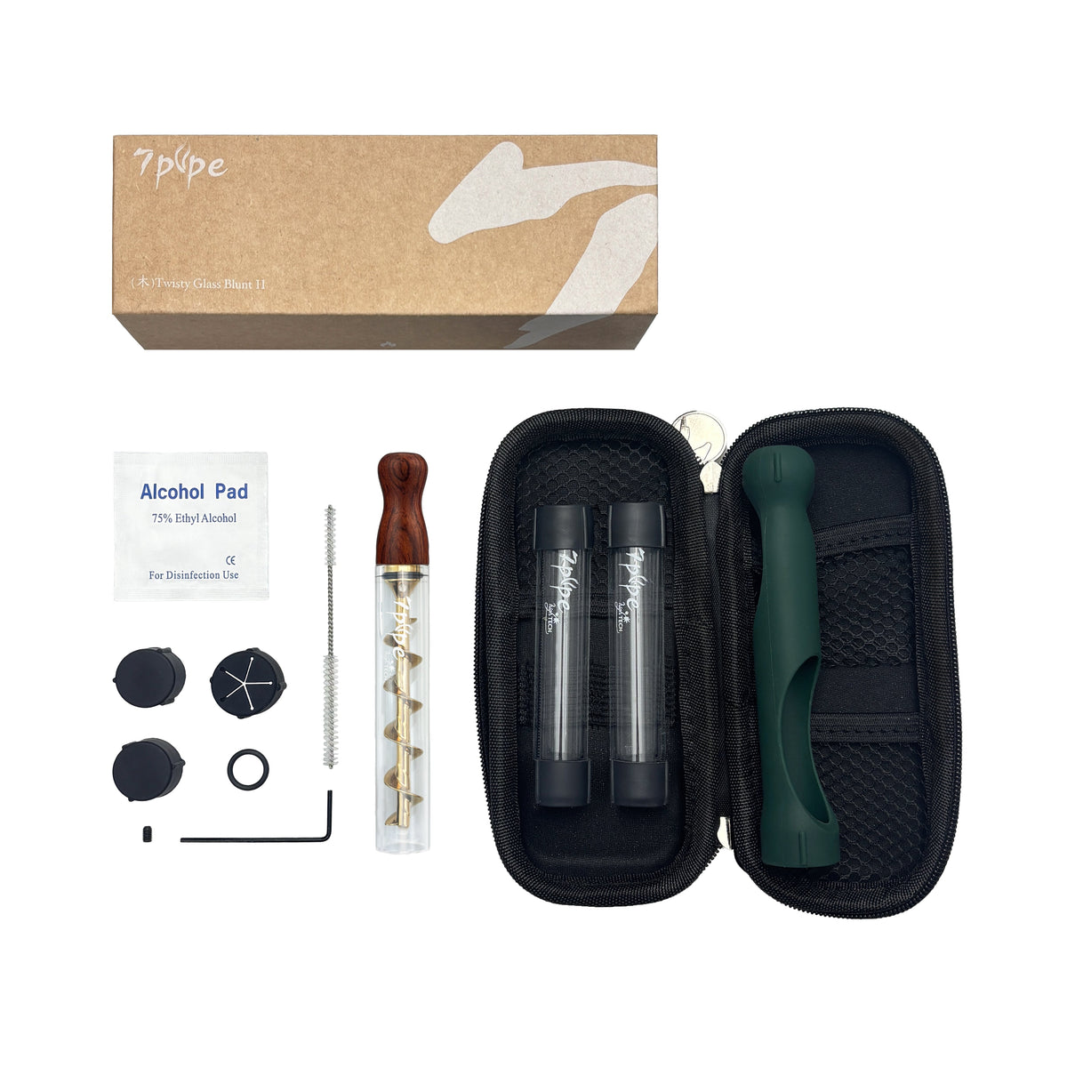 Twisty Glass Blunt Gen 2 Rosewood Combo Kit with Natural Wood Mouthpiece, Travel Case, Replacement Tubes and Cleaning Accessories