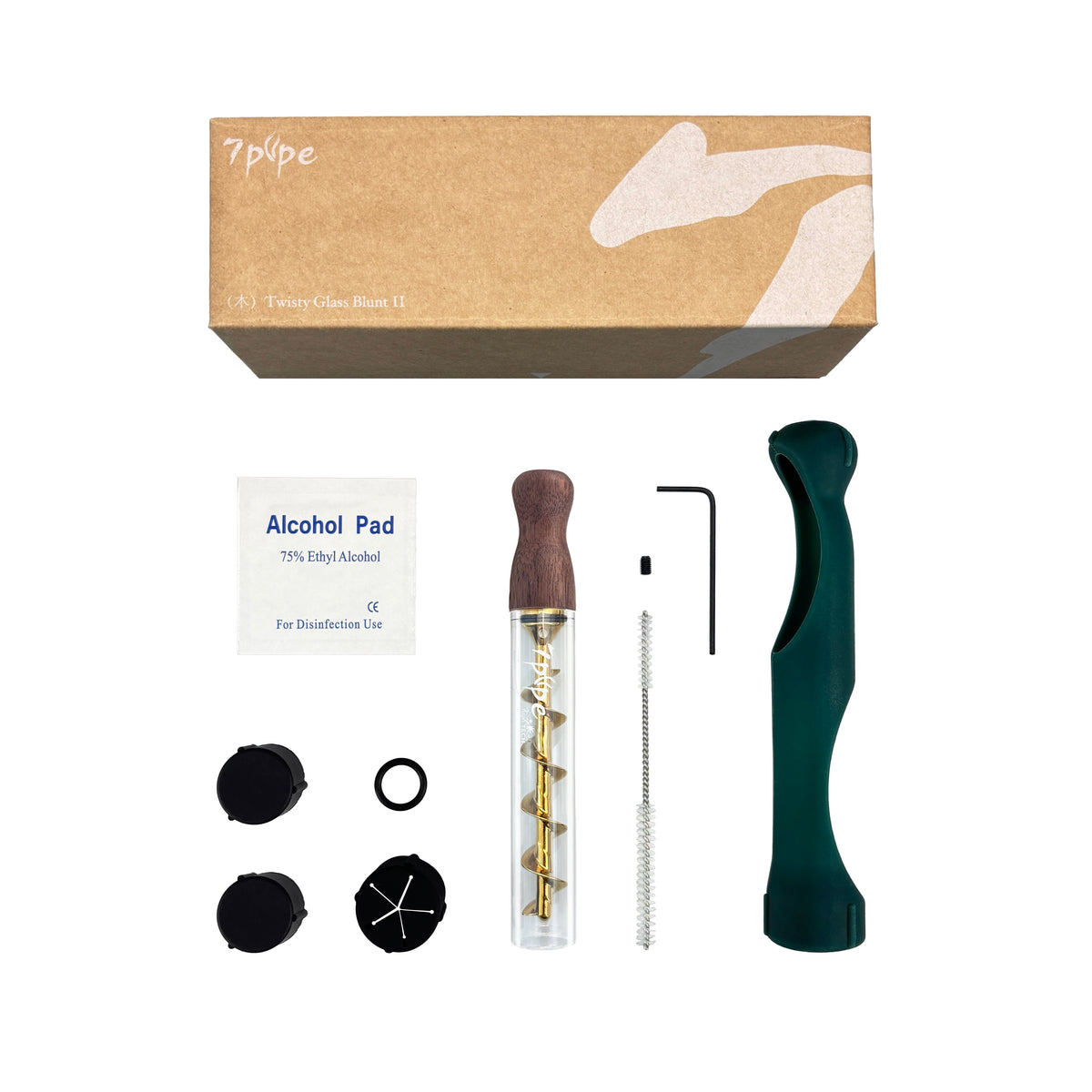 Twisty Glass Blunt Gen 2 Black Walnut Kit with 7pipe Packaging, Silicone Protective Sleeve, Replacement Glass Tubes and Accessories